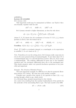 m3f22l25tex Lecture 25 2.12.2016 It&ocirc;`s Lemma (ctd). This important