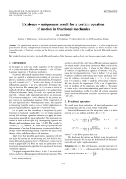 Existence &ndash; uniqueness result for a certain equation of motion in