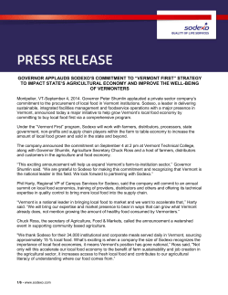 governor applauds sodexo`s commitment to &ldquo;vermont first&rdquo; strategy