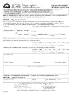 CHILD CARE SUBSIDY MEDICAL CONDITION