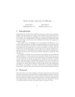 Note on fair coin toss via Bitcoin