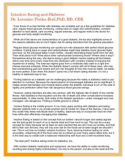 Intuitive Eating and Diabetes Dr. Lorraine Platka