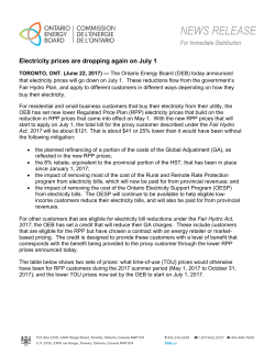 News release - Ontario Energy Board