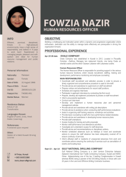 Fowzia Resume - June 2016