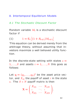 8. Intertemporal Equilibrium Models 8.1 The Stochastic Discount