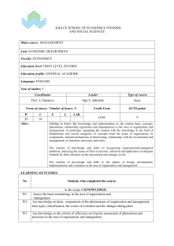 KIELCE SCHOOL OF ECONOMICS TOURISM AND SOCIAL