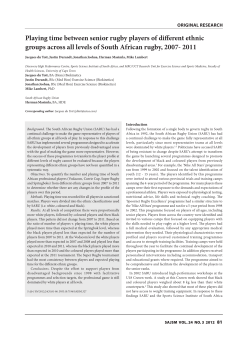 Playing time between senior rugby players of different ethnic groups
