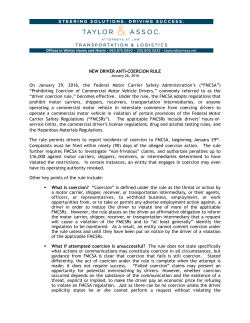 NEW DRIVER ANTI-COERCION RULE On January 29, 2016, the