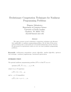 Evolutionary Computation Techniques for Nonlinear Programming