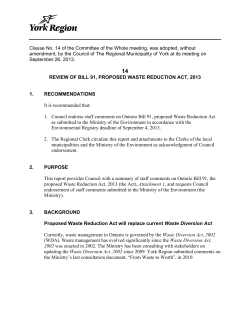 review of bill 91, proposed waste reduction act, 2013