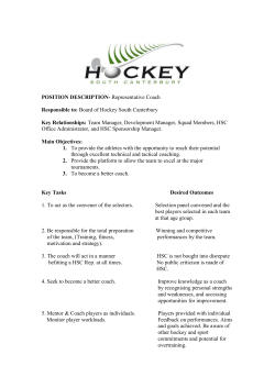 JOB DESCRIPTION- Representative Coach/Assistant Coach