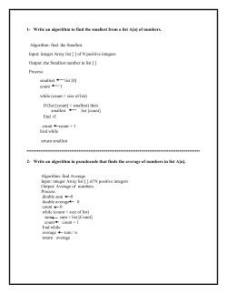 1- Write an algorithm to find the smallest from a list A[n] of numbers