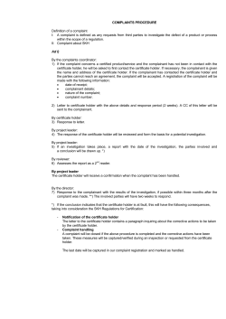 COMPLAINTS PROCEDURE Definition of a complaint I