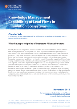 Knowledge Management Capabilities of Lead Firms in Innovation