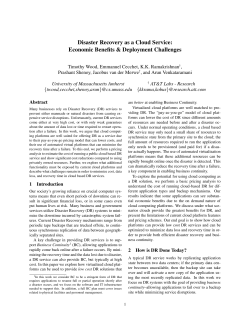 Disaster Recovery as a Cloud Service