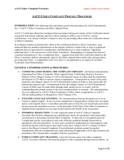 AACE Ethics Complaint Procedure Updated: 15Feb12 @ 10:15 AM