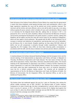 Subject: Raiffeisen bank, Banca Intesa, Eurobank EFG &Scaron;tedionica