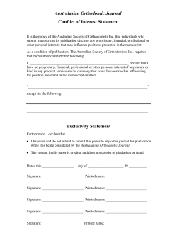 Australasian Orthodontic Journal Conflict of Interest Statement