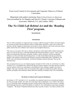 The No Child Left Behind Act and the `Reading First` program.