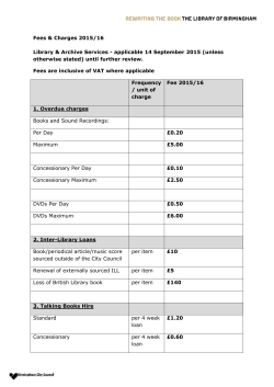Birmingham Libraries Scale of Fees and Charges 2015/2016