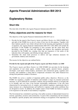 Agents Financial Administration Bill 2013 explanatory note