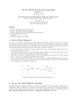 1 Review: Digital Signatures 2 Review: The Digital Signature Algor