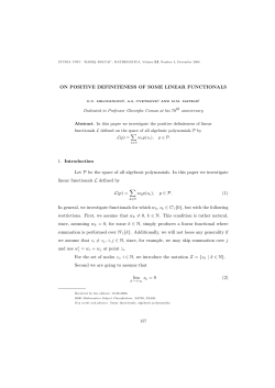 ON POSITIVE DEFINITENESS OF SOME LINEAR FUNCTIONALS 1