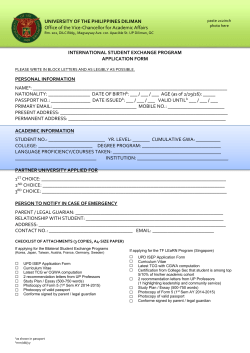 ISEP Application Form - ovcaa - University of the Philippines Diliman