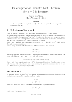 Euler`s proof of Fermat`s Last Theorem for n = 3 is incorrect