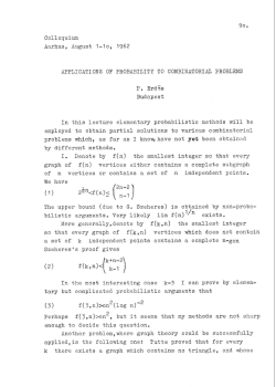 Colloquium Aarhus, August l-lo, APPLICATIONS OF PROBABIIJTY