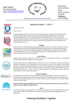 Newsletter Number 1 2016-17 - North Duffield Primary School