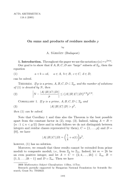 On sums and products of residues modulo p