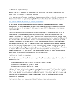 Truth Trees for Propositional Logic A Truth Tree