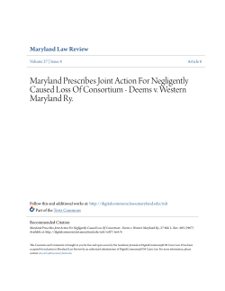 Maryland Prescribes Joint Action For Negligently Caused Loss Of