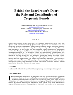 Behind the Boardroom`s Door: the Role and Contribution of
