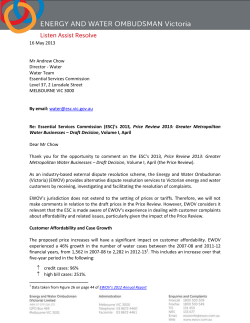 ESC`s 2013, Price Review 2013 Greater Metropolitan Water
