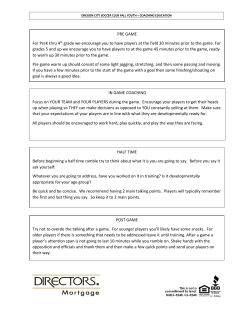 PRE GAME For PreK thru 4th grade we encourage you to have