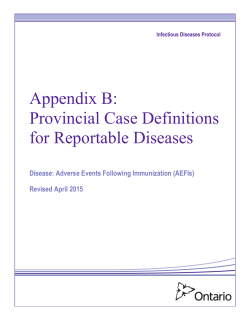 Appendix B: Provincial Case Definitions for Reportable Diseases
