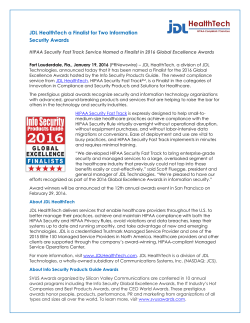 JDL HealthTech a Finalist for Two Information