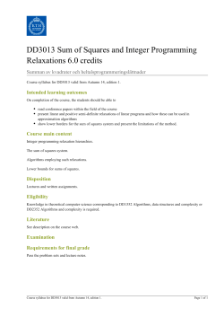 KTH | DD3013 Sum of Squares and Integer Programming
