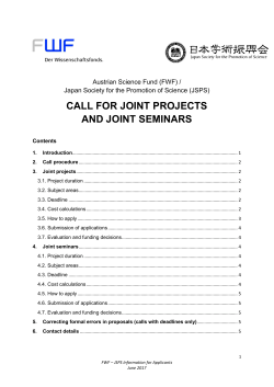 CALL FOR JOINT PROJECTS AND JOINT SEMINARS