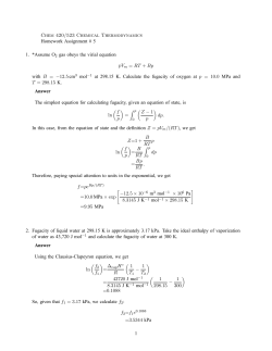Chem 420D523 Chemical Thermodynamics Homework Assignment