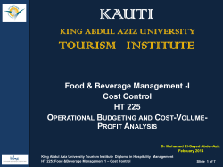 I Cost Control HT 225 Operational Budgeting and Cost