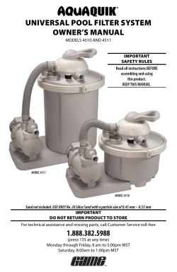 UNIVERSAL PooL FILtER SyStEm owNER`S