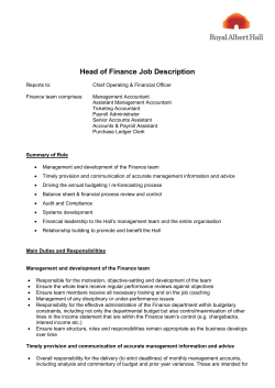 Head of Finance Job Description Reports to: Chief Operating