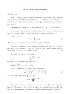 MDIV. Multiple divisor functions The functions &tau;k For k &ge; 1, define &tau;