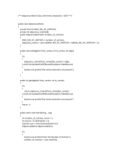 /** Adjacency Matrix Class with time complexity = &Omega;(V2) **/ public