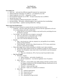Non Profit Law &ndash; Galston &ndash; Fall 2011