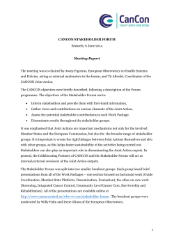 1 CANCON STAKEHOLDER FORUM Brussels, 6 June 2014 Meeting Report