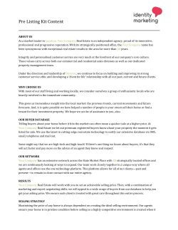 Pre Listing Kit Content ABOUT US As a market leader in Location